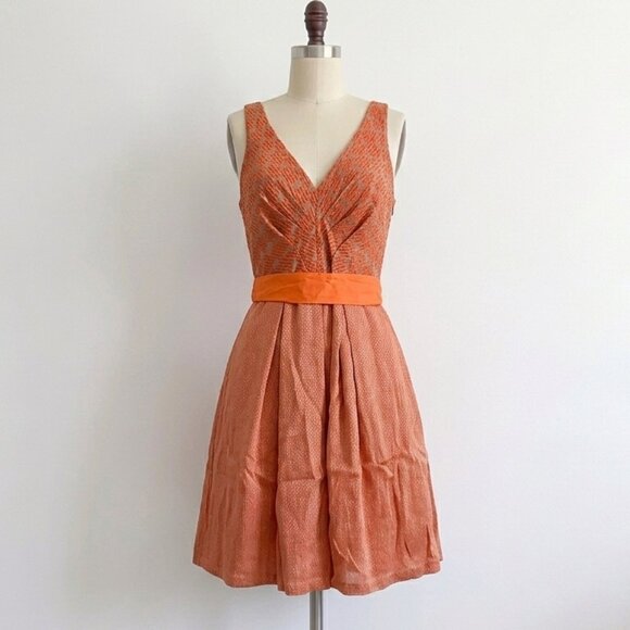 Eva Franco Dresses & Skirts - Anthropologie Eva Franco Dress Swing Orange Texture 50's Housewife Belted
